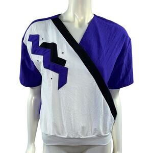 Vintage 80s Charocci Color Block Geometric Top Purple White Black Size S